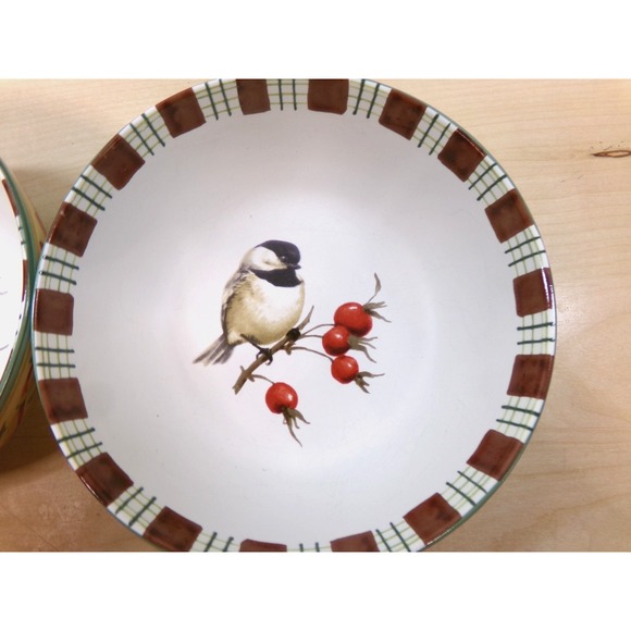 Lenox Winter Greetings Chickadee Everyday 7" Soup Cereal Bowls Lot of 2 - Picture 2 of 7